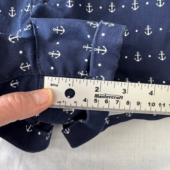 NOBO Women's 17 Mid-Rise‎ Nautical Theme Shorts Navy Blue Allover Anchor Stretch - Picture 10 of 12